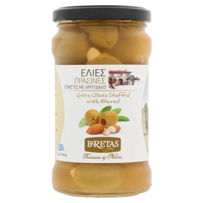 Bretas groene olijven gevuld met amandelen 314 ml (1) Bretas Groene olijven gevuld met amandel 314 ml - Afbeelding 1